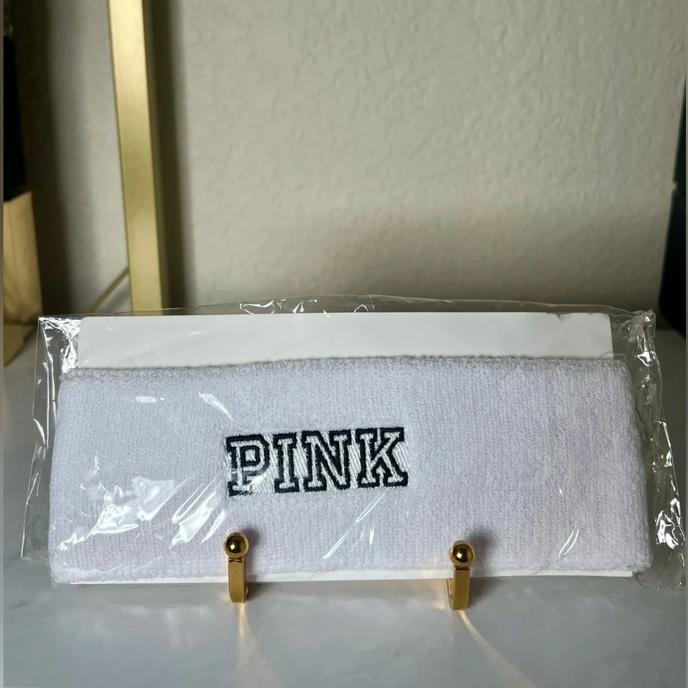 NWT White Headband Sweatband with Victoria’s Secret PINK Logo